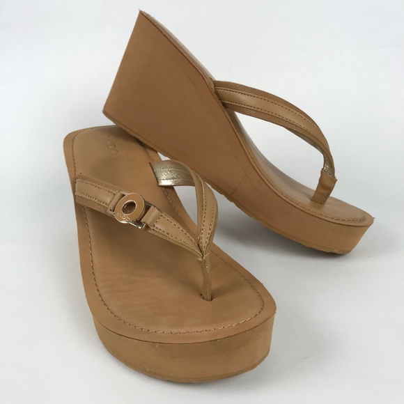 Aldo Shoes | Aldo Tan Wedge Platform Thong Sandals Size 75 | Poshmark